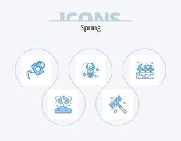 design de ícones do pacote de 5 ícones azuis da primavera. plantar. crescente. garrafa. flor. macro vetor