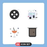 conjunto moderno de 4 ícones e símbolos planos, como elementos de design de vetores editáveis de vídeo de coquetel de câmera