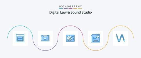direito digital e pacote de ícones de estúdio de som azul 5, incluindo direito. direito autoral. área coberta. cópia de. p vetor