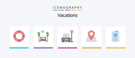 pacote de ícones de 5 planos de férias, incluindo passaporte. globo. estacionamento. cartão. ponteiro. design de ícones criativos vetor