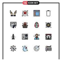 pacote de interface do usuário de 16 linhas básicas cheias de cores planas de conjuntos de divisão de lixo de hobby elementos de design de vetores criativos editáveis