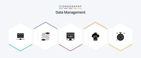 pacote de ícones de 25 glifos de gerenciamento de dados, incluindo microchip. servidor . gráfico. servidor vetor