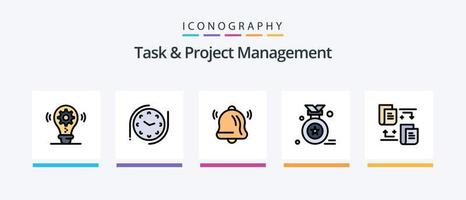 a linha de gerenciamento de tarefas e projetos preencheu o pacote de 5 ícones, incluindo a mensagem. correspondência . caixa . inteligente. design de ícones criativos vetor