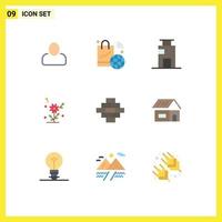 9 ícones criativos sinais modernos e símbolos de tijolos coração apartamento amor escritório elementos de design vetoriais editáveis vetor