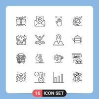 pacote de linha vetorial editável de 16 contornos simples de notificação manual de aviso de bloqueio zoom out elementos de design vetorial editáveis vetor