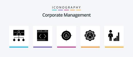 pacote de ícones de glifo 5 de gerenciamento corporativo, incluindo pesquisa. desenvolvimento. local na rede Internet. habilidades. pessoa. design de ícones criativos vetor