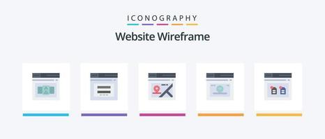 website wireframe flat 5 icon pack incluindo arquivo. página da Internet. o email. página. mapa. design de ícones criativos vetor