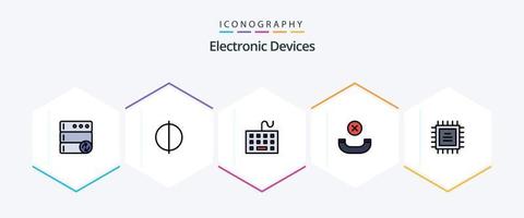 dispositivos 25 pacote de ícones de linha preenchida, incluindo . chipset. equipamento. lasca. aparelho portátil vetor