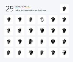 processo mental e recursos humanos 25 pacote de ícones de glifo sólido, incluindo seta. você mesmo . dados. transformar. cabeça vetor