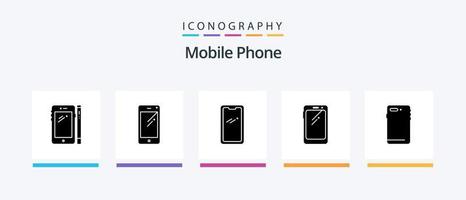 pacote de ícones de glifo 5 para celular, incluindo . huawei. Câmera. Móvel. design de ícones criativos vetor