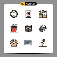conjunto de 9 sinais de símbolos de ícones de interface do usuário modernos para elementos de design de vetor editável de crescimento de macarrão de comida de cesta