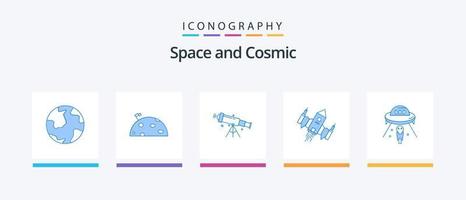 pacote de ícones do espaço azul 5, incluindo navio. espaçonave. bandeira. ampliação. espaço. design de ícones criativos vetor