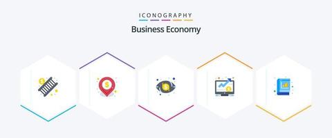 pacote de ícones planos de economia 25, incluindo gráfico. analítico. olho. análise. pra cima vetor