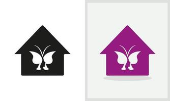 design de logotipo de casa de borboleta. logotipo em casa com vetor de conceito de borboleta. spa de beleza e design de logotipo para casa