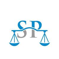 design de logotipo sp da letra do escritório de advocacia. sinal de advogado vetor