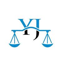 design do logotipo da letra yj do escritório de advocacia. sinal de advogado vetor
