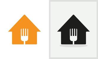 design do logotipo da casa do restaurante. logotipo em casa com garfo, vetor de conceito de spon. design de logotipo para restaurante e casa