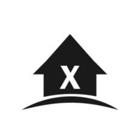 logotipo da casa na letra x design, imóveis iniciais, conceito de desenvolvimento vetor
