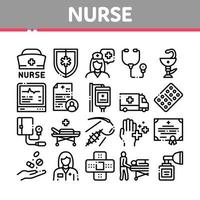 vetor de conjunto de ícones de coleção de ajuda médica de enfermeira