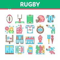 vetor de conjunto de ícones de coleção de ferramentas de jogo de esporte de rugby