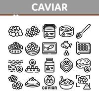 vetor de conjunto de ícones de coleção de produtos de frutos do mar caviar