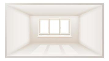 vetor de quarto vazio. parede limpa. sol caindo. espaço tridimensional. ilustração 3d realista
