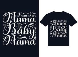 de mamãe de pele a ilustrações de mamãe de bebê para design de camisetas prontas para impressão vetor