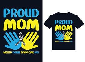 mães orgulhosas ilustrações do dia mundial da síndrome de down para design de camisetas prontas para impressão vetor