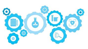 eletrônico, coração, conjunto de ícones azuis da engrenagem da biologia. engrenagens conectadas e ícones vetoriais para logística, serviço, remessa, distribuição, transporte, mercado, conceitos de comunicação. em fundo branco vetor