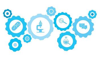 debate, eletrocardiograma, conversa, conjunto de ícones azul de engrenagem de bolha. engrenagens conectadas e ícones vetoriais para logística, serviço, remessa, distribuição, transporte, mercado, conceitos de comunicação. em fundo branco vetor