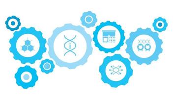 clonagem, dna, conjunto de ícones azul de engrenagem de ovelha. engrenagens conectadas e ícones vetoriais para logística, serviço, remessa, distribuição, transporte, mercado, conceitos de comunicação. em fundo branco vetor