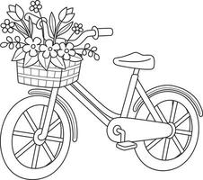 desenho de bicicleta de primavera com flores isoladas para colorir vetor