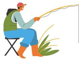 homem com vara de pesca, vetor ativo de hobby de verão