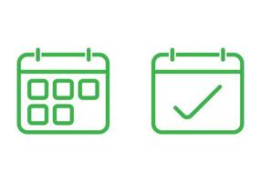 calendário de vetor verde eps10, ícone de arte de linha de programação ou logotipo isolado no fundo branco. símbolo de contorno de data ou planejador em um estilo moderno simples e moderno para o design do seu site e aplicativo móvel