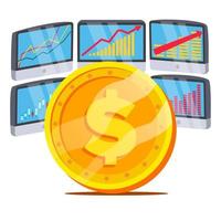 dólar com vetor de diagrama de gráfico. monitores de negociação e tendência. conceito de investimento em moeda. bancário e dinheiro. isolado na ilustração branca