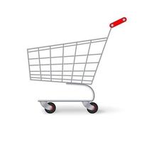 vetor de carrinho de compras de supermercado. carrinho de carrinho cromado clássico vazio ou cesta isolada