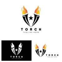 logotipo da tocha, design de fogo, logotipo da carta, ícone da marca do produto vetor