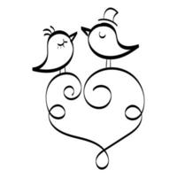 par de pombinhos isolados. pássaros no vetor de galhos, decalques de parede, casal de pássaros apaixonados, silhueta de pássaros na árvore e corações