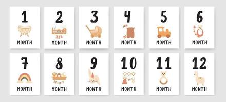 cartões de marco do bebê com números em tons pastel. bebê é primeiros 12 meses. o bebê é um presente de chá de bebê de primeiro ano para menino ou menina. capture todos os momentos especiais dos pequenos no primeiro ano