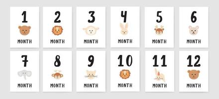 cartões de marco do bebê com números em tons pastel. bebê é primeiros 12 meses. o bebê é um presente de chá de bebê de primeiro ano para menino ou menina. capture todos os momentos especiais dos pequenos no primeiro ano