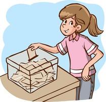 menina votando no desenho animado das urnas vetor