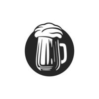 um logotipo vetorial preto e branco simples e elegante com um copo de cerveja. vetor