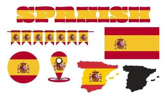 mapa da espanha, bandeira da espanha, ilustração vetorial