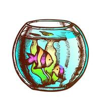 aquário com vetor monocromático de peixes decorativos