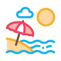 praia com ilustração de contorno vetorial de ícone de guarda-chuvas vetor