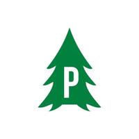 design de logotipo de pinheiro letra p vetor