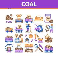vetor de conjunto de ícones de coleção de equipamentos de mineração de carvão