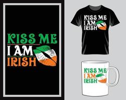beije-me eu sou irlandês st. vetor de design de camiseta e caneca do dia de patrick
