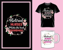 enfermeira aposentada cita tipografia camiseta e vetor de design de caneca