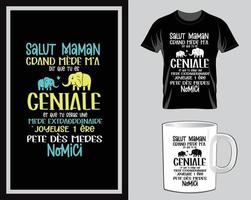 design de camiseta e caneca de citação de dia das mães salut maman vetor